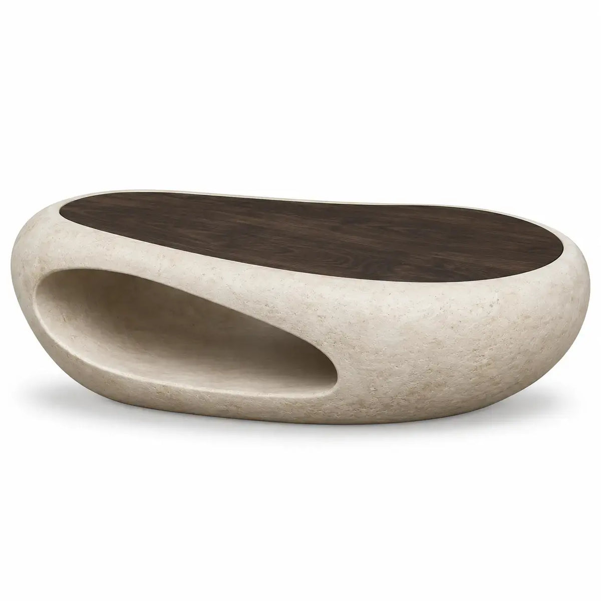 Ovalt soffbord med öppning i basen – beige/brun