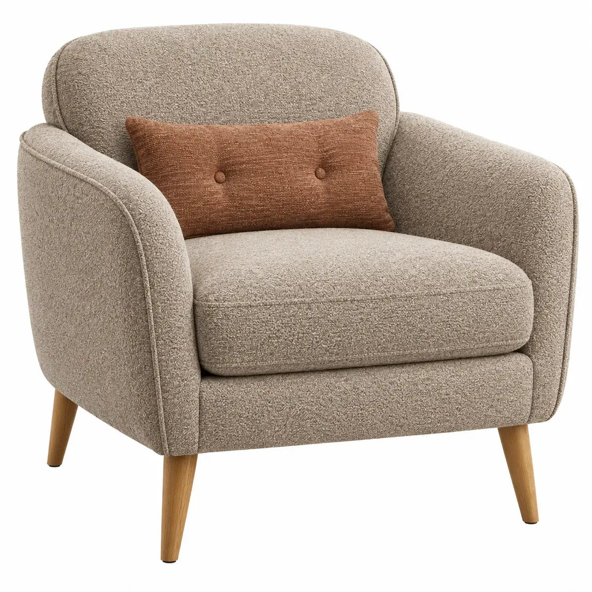 Fåtölj med rundad rygg och stödkudde – beige/brun